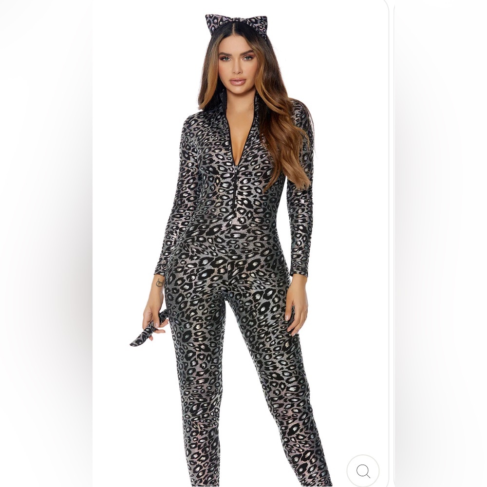NWT FORPLAY Halloween Costume Sexy Lynx Cat Leopard Metallic Catsuit / Bodysuit